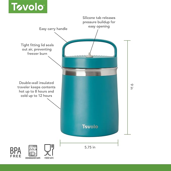 Tovolo 2 Quart Food Traveler Marine Blue - Stainless Steel Food Storage Container, Double Wall Insulated Thermos for Hot and Cold Food, Spill-Proof Travel Container, BPA-Free, Dishwasher Safe