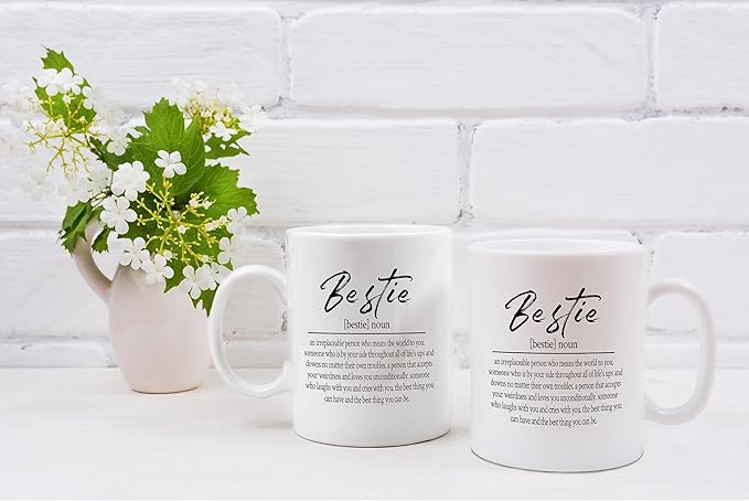 QASHWEY Bestie Definition Coffee Mugs Mug,Best Friend Bestie BFF Soul Sister Gifts for Women Teen Girls,Inspirational Friendship Gifts Double Side Printed Ceramic Mug Cup 11 Ounce