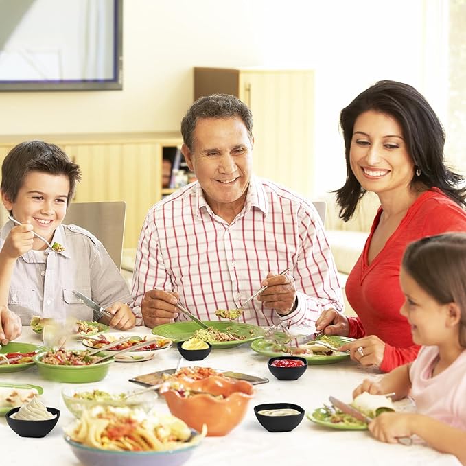 Wrova 6 pack wheat straw dipping bowls 5oz,alternative plastic soy sauce dishes,unbreakable small dessert bowls microwave and dishwasher safe for snack,sushi,condiment (Black Series)