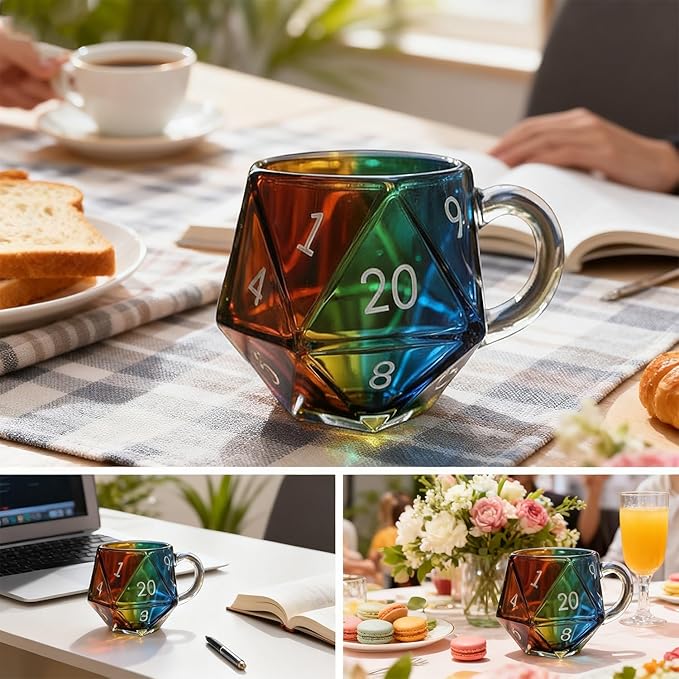Rainbow D20 Dice Mug Polyhedral Coffee Cup With Handle Game Mugs For Lovers Funny Collection Class Night For Fantasy