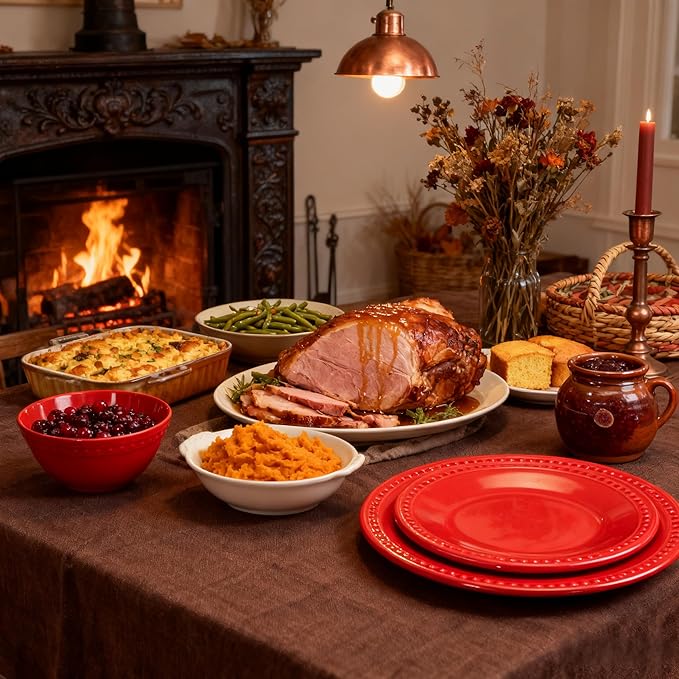 Red Melamine Dinnerware Sets of 12 Pcs, BPA Free Dishes Set, Plates and Bowls Sets for Indoor Outdoor Dining on the Beach, RV, Camping Use,Lightweight Unbreakable Dishwasher Safe