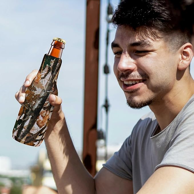 10 Neoprene Zippered Beer Bottle Coolies Pack - Sharkskin Rubber Bottom - Camo3