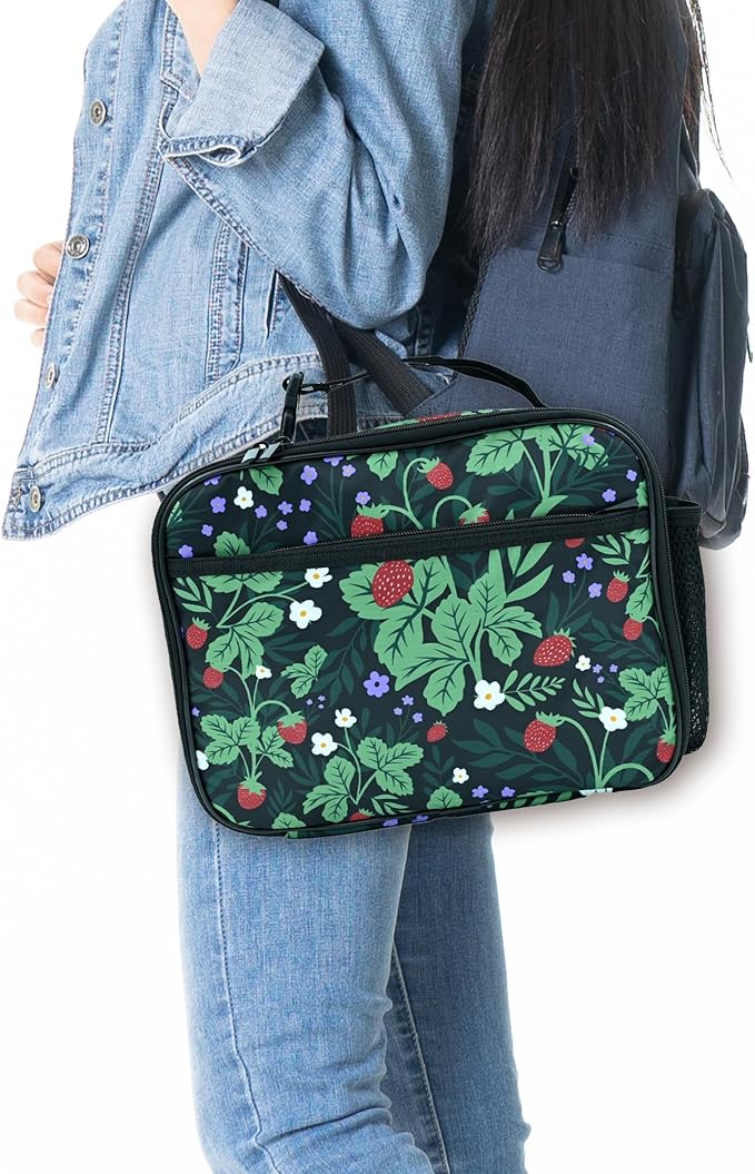 Strawberry Lunch Box Insulated Reusable Lunch Bag Tote Cooler for Women Men Boy Girl School Work Office Picnic