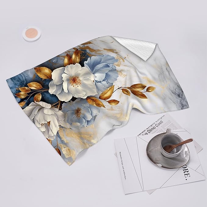 Retro Floral Kitchen Towels Decorative Set of 2, Absorbent Golden Dish Towels for Kitchen Drying, Cute Tea Towels Hand Towels for Kitchen Bar Bathroom Decor,Housewarming Gifts for Women
