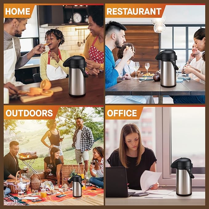 85 oz (2.5L) Coffee Carafe with Pump, 2Pcs Insulated Stainless Steel Coffee Dispenser, Coffee Carafes for Keeping Hot/Cold, Hot Beverage Dispenser for Party