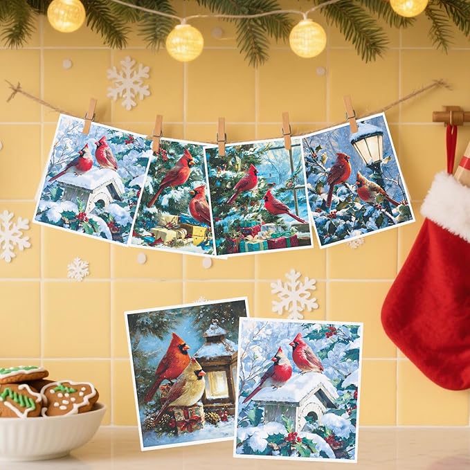 Cardinal Swedish Dishcloths for Kitchen - 6PCS Cardinal Bird Christmas Swedish Cloths for Washing Dishes, Winter Christmas Reusable Dish Towels, Xmas Washable Cleaning Sponge Gifts