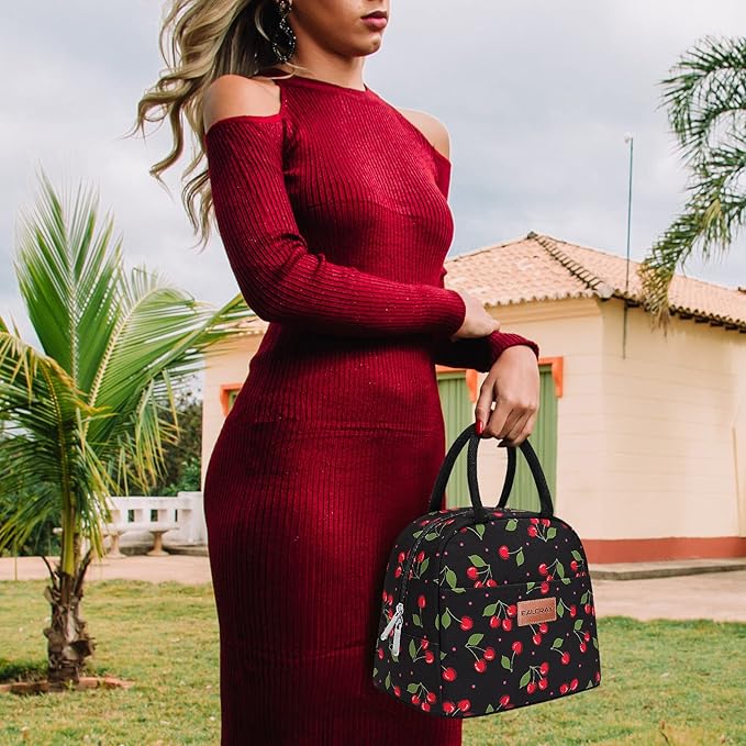 BALORAY Lunch Bag for Women Men Insulated Lunch Box for Adult Reusable Lunch Tote Bag for Work, Picnic or Travel (Cherry, M)