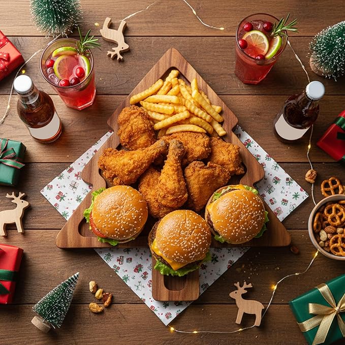 12 Pcs Christmas Appetizer Platter 12 Inch Cutting Board Acacia Serving Trays Wood Charcuterie Board Tray Snack Dessert Candy Dish Plate for Kitchen Gifts (Christmas Tree)