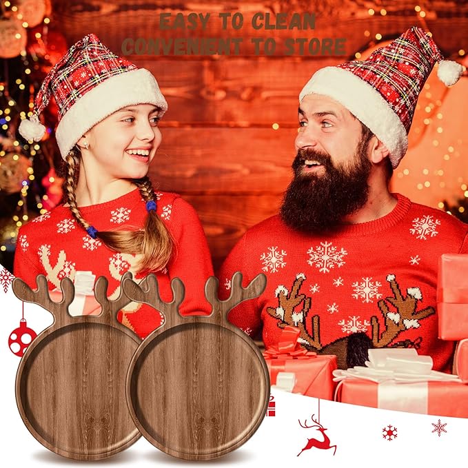 12 Pcs Christmas Appetizer Platter 12 Inch Cutting Board Acacia Serving Trays Wood Charcuterie Board Tray Snack Dessert Candy Dish Plate for Kitchen Gifts (Deer Antler)