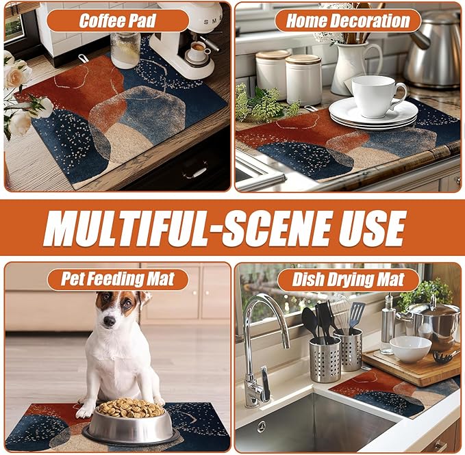 Abstract Stones Art Dish Drying Mat for Kitchen Counter Microfiber Absorbent Dish Kitchen Drying Mat Draining Reusable Washable for Dishes/Utensils/Counterto