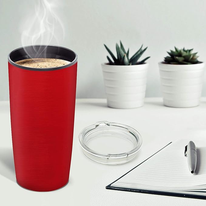 DISCOUNT PROMOS Plastic Tumblers 20 oz. Set of 6, Bulk Pack - With lids, Ice Coffee Tumbler, To Go Cup, Insulated - Red