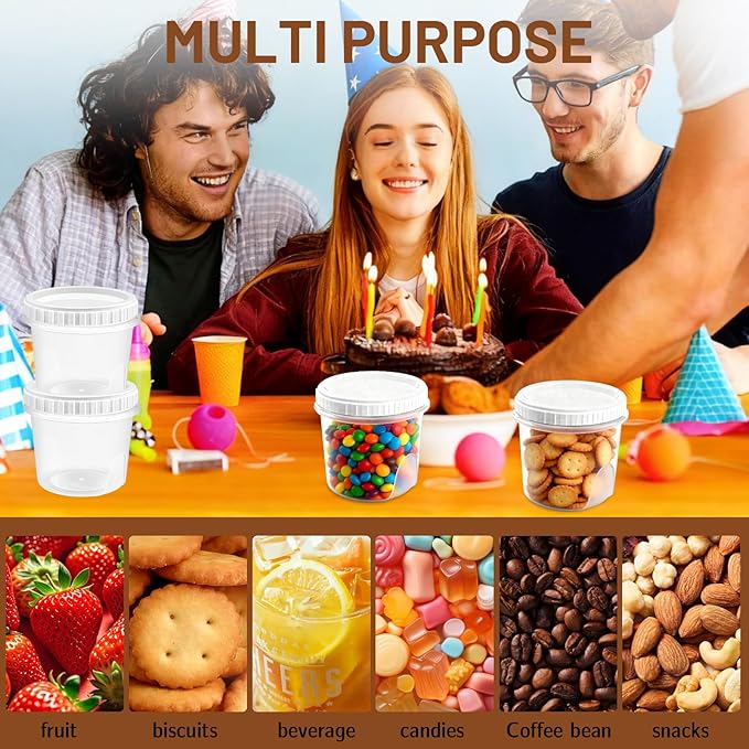 10 Pack 24oz Reusable Small Plastic Containers with Screw Lids, Small Food Storage Freezer Containers, Deli Containers Stackable Food Storage Jars, Sauce Condiment Jars Lunch Box Accessories