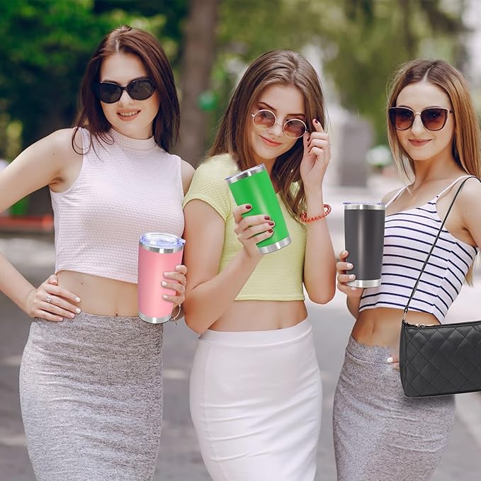 20oz Tumbler Stainless Steel Tumbler Cup with Lid Vacuum Insulated Double Wall Travel Mug, Durable Powder Coated Travel Coffee Tumbler Mug for Hot & Cold Drinks, Pink,1 Pack