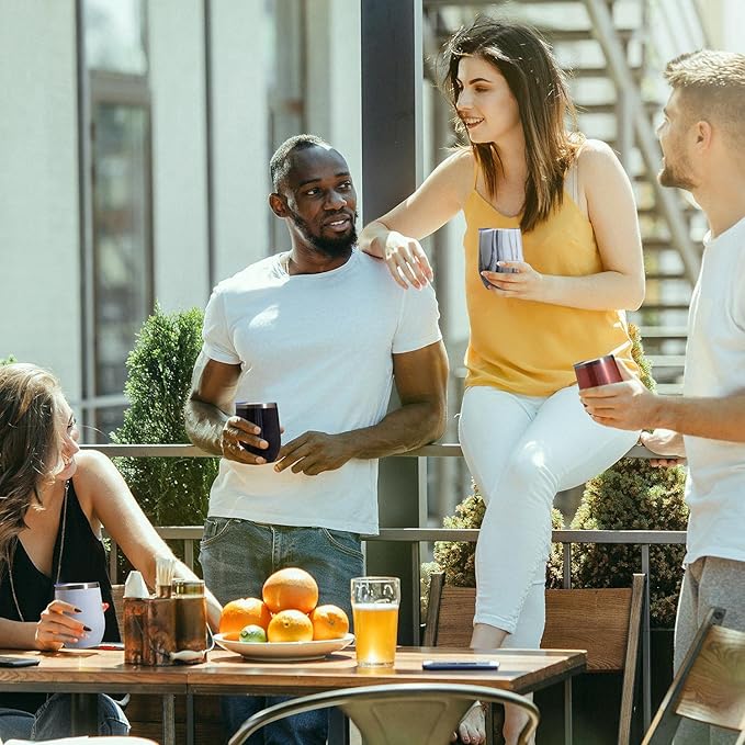 MEWAY 12oz/8 Pack Wine Tumbler Glasses with Lid - Stemless Double Wall Vacuum Stainless Steel Glitter Tumbler - Keeping Cold & Hot Cup for Coffee,for Women(Gradient Pink,Set of 8)