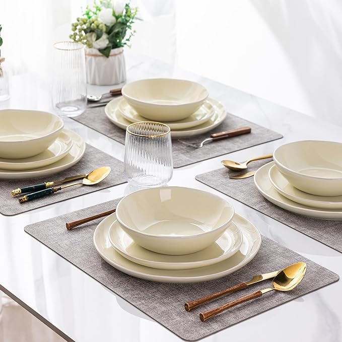 AmorArc Ceramic Dinnerware Sets,Handmade Reactive Glaze Plates and Bowls Sets,Highly Chip and Crack Resistant | Dishwasher & Microwave Safe Dishes Set, Service for 4 (12pc)