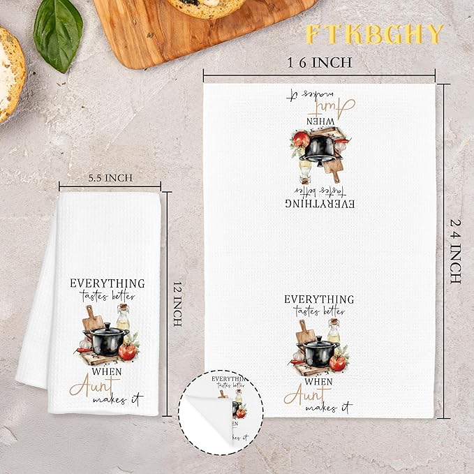 Aunt Gifts Kitchen Towels, Gifts for Aunt from Nephew Niece, Best Auntie Gifts for Mothers Day Birthday Decorative Dish Hand Tea Towels for Kitchen, 16x24 Inch