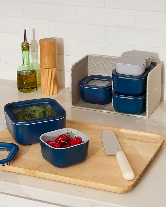 Caraway 25pc Glass Food Storage Set - Glass Storage Containers for Food - Non-Toxic Ceramic-Coated Glass - Air Release Technology - Compact & Stackable Design - Gray