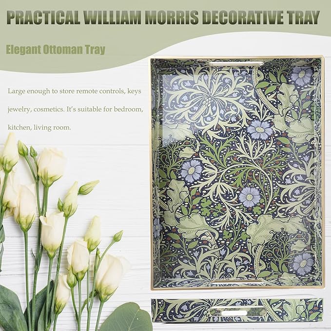 Spsyrine Serving Tray with Handles, Plastic Decorative Tray for Coffee Table, Living Room, Home Decor, Seaweed