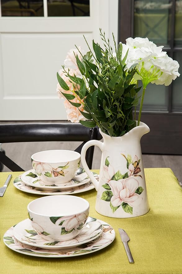 Bico Magnolia Floral Salad Plates Set of 4, 8.75 Inch Ceramic Dessert Plates for Salad, Appetizer, Side Dishes, Microwave and Dishwasher Safe, Gift for Housewarming and Thanksgiving