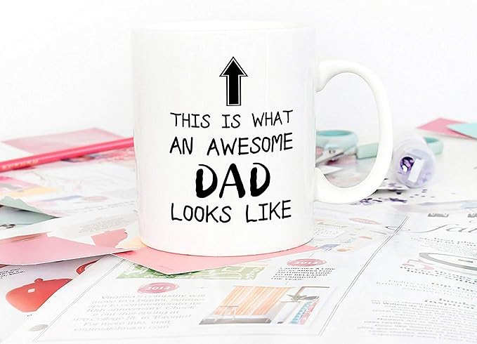 5Aup Christmas Gifts Funny Dad Coffee Mug, This Is What an Awesome Dad Looks Like, 11Oz Novelty Cups from Child Daughter Son Kids, Birthday Gifts for Father Husband Men