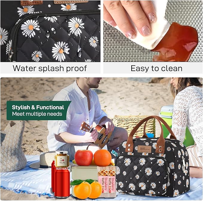 Buringer HOMESPON Lunch Bag for Woman Man Adults with Front Pocket Insulated Lunch Tote Lunch Box Container for Work Picnic or Travel(Daisy)