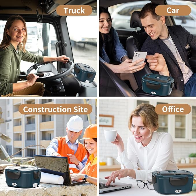 Vingud Electric Lunch Box, Heated Lunch Box for Adults with 2 Stainless Steel Container, 1.5L Portable 80W Food Warmer Lunch Boxes for Car/Truck/Work/Home