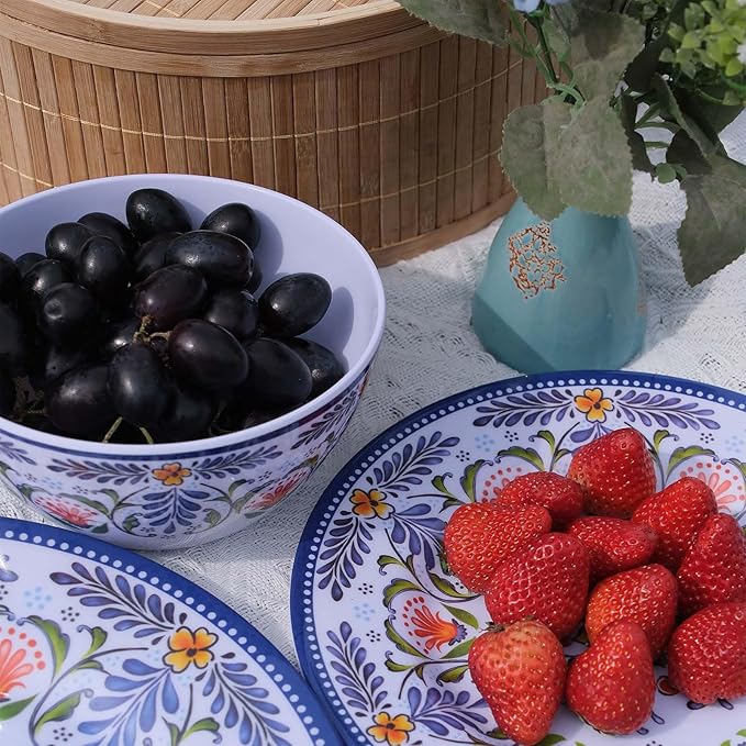 Melamine Dinnerware Set 12-Piece for 4 Dish Set Plates Bowls Unbreakable Dishware for Indoor Outdoor Use Lightweight Durable for Camping Picnics Parties Purple