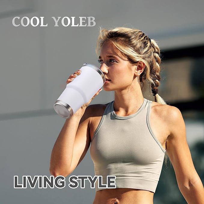 30 oz Tumbler with Lid Stainless Steel Tumblers Bulk Vacuum Insulated Cup Reusable Powder Coated Travel Mug Double Wall Leak Proof Cups Keep Cold Drinks for 12 Hours White, Set of 8