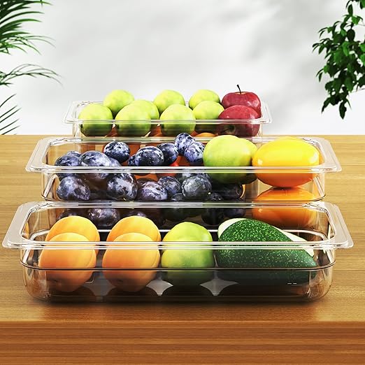 6 Pack Plastic Food Pan with Lid 1/3 Size 2.5 Inch Deep Restaurant Clear Food Storage Containers Polycarbonate Commercial Hotel Pans for Fruits Vegetables Beans Corns (6 PCS, 2.5'' Deep)