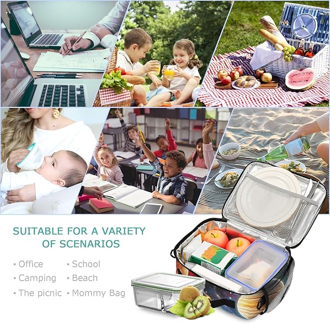 ALAZA Astronaut Kids Lunch Box Planet Lunchbox Insulated Reusable Meal Container Lunchbag with Shoulder Strap