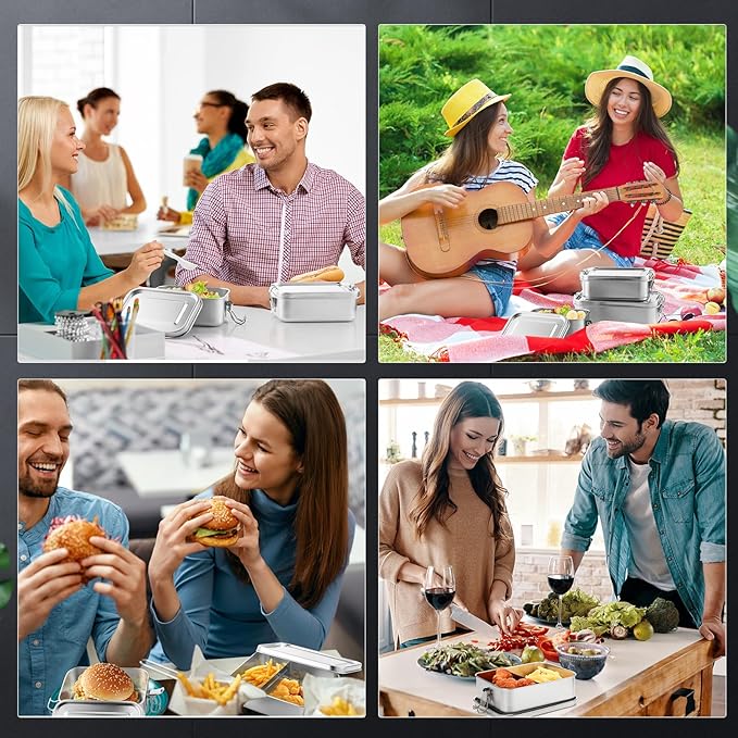 Umigy 6 Pcs Stainless Steel Food Containers 550/850/1000/1200/1400/24000 ml Metal Bento Lunch Box Stainless Steel Food Storage Containers, Lockable Clips to Leak Proof, Reusable Dishwasher Snack Box