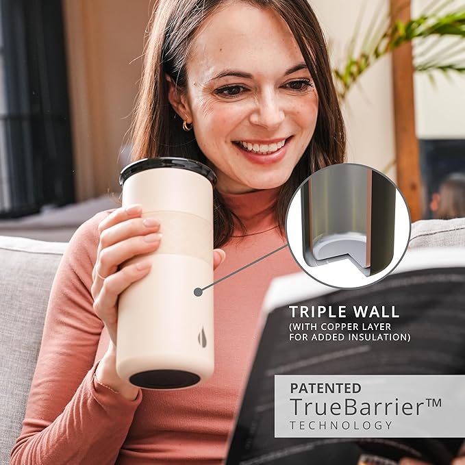 Elemental Artisan Insulated Tumbler, Triple Wall Coffee Travel Mug, Reusable Stainless Steel Coffee Tumbler with Ceramic Lid, Thermal Coffee Cups for Hot (6 Hrs) & Cold (18 Hrs), 16oz - Beige