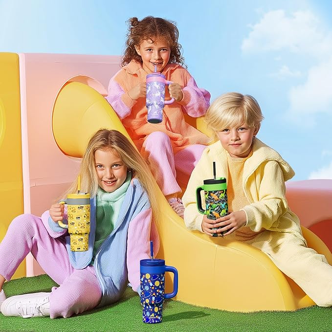 24 oz Kids Tumbler with Handle: Leakproof, Stainless Steel Cup with Straw Lid, BPA-Free, Insulated Water Bottle for School, Travel, Gift, Daycare, Home, Picnic, Outdoor Activities (Starlight Unicorn)