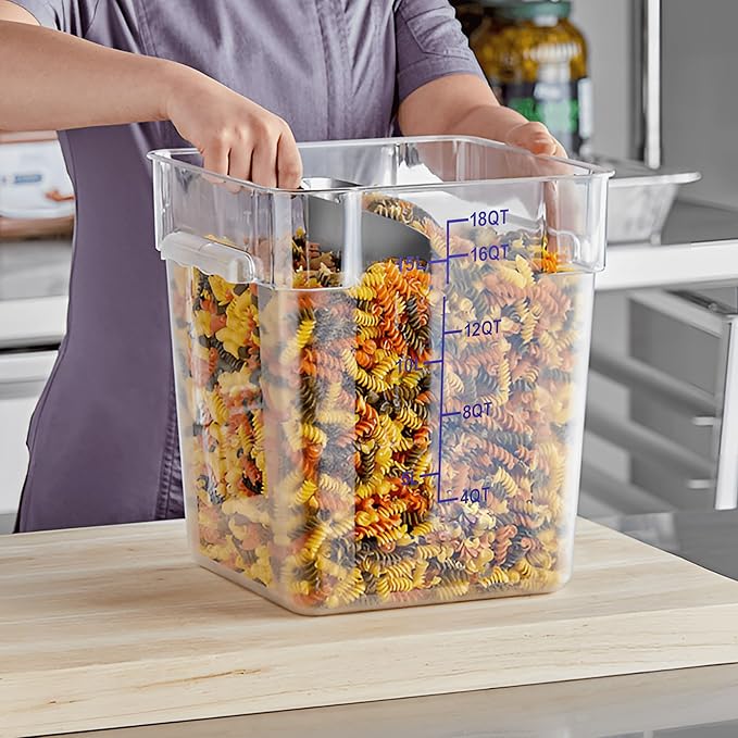 4 Pack Food Storage Containers, 18 Quart with Lids, Square Commercial Containers with Scale, Clear NSF Food Organizing, Polycarbonate