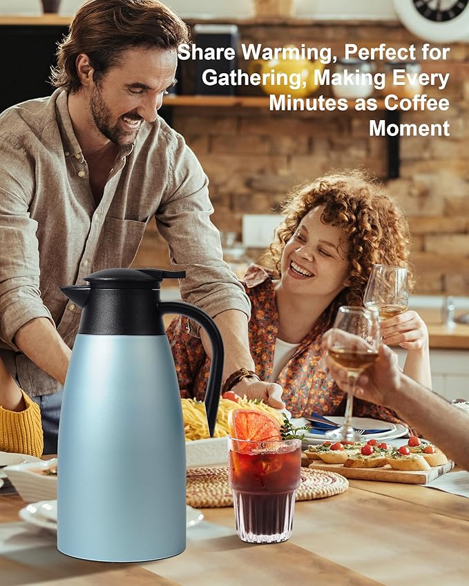 70 OZ Updated Thermal Coffee Carafe for keeping hot, 2 PCS Carafes for hot liquid, Insulated Coffee Carafe Stainless Steel Vacuum Thermal Pot for Coffee, Hot Water,Keep Hot 12 Hours (Blue+Blue)