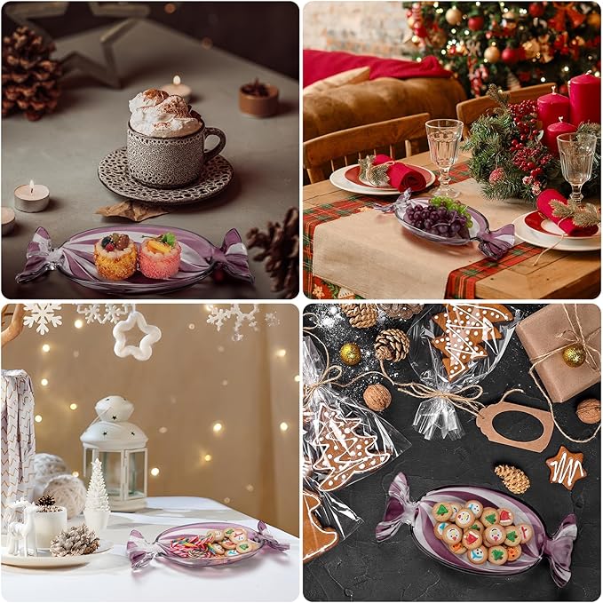 Christmas Platter Dish, Glass Candy Platter Serving Dessert Plates Christmas Dinnerware Tray Decorative Plates for Xmas Holiday Party Favor, Dark Purple, Small