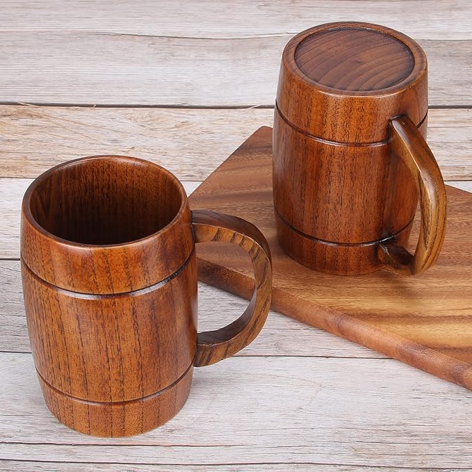 24 oz Large Wooden Beer Mug for Men Women Vintage Wood Viking Cup Rustic Wooden Tankard Cool Drinking Stein Cup Unique Camping Coffee Man Mugs Gifts for Beer Lovers Him Handmade Big Tea Coffee Mug