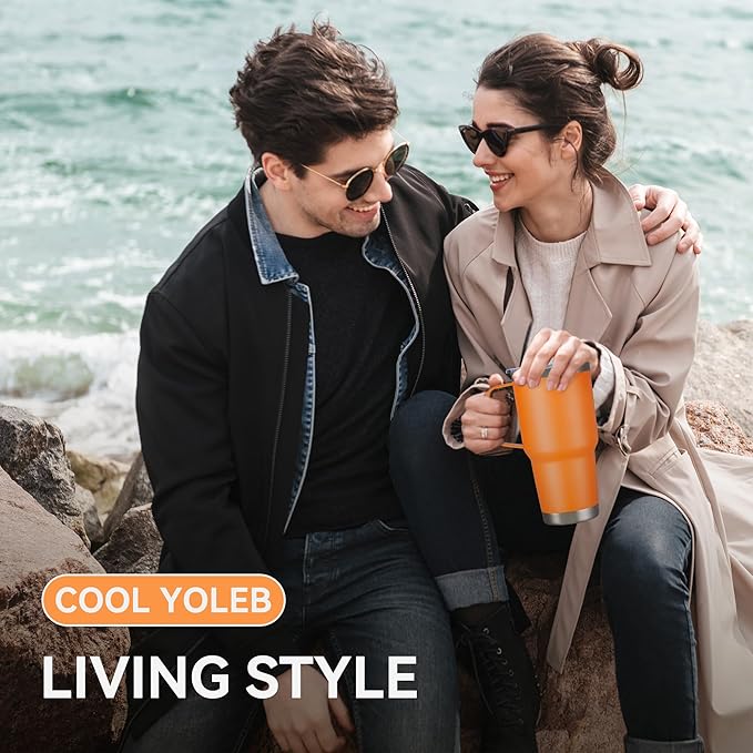 30 oz Tumbler with Handle and Lid, Stainless Steel Tumblers Bulk Double Wall Vacuum Insulated Travel Mug Leak Proof Cup Keep Drinks Cold and Hot Orange, 12 Pack