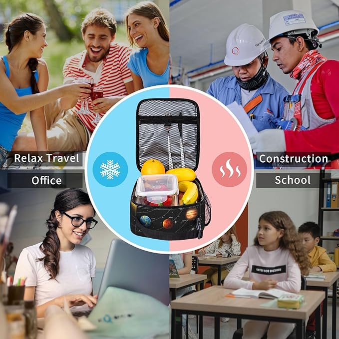 Planet Star Insulated Lunch Box for Girls Boys Kids Galaxy Solar System Lunch Bag for Women Men Adult Reusable Cooler Tote Bag for School Work Office Picnic Travel Hiking