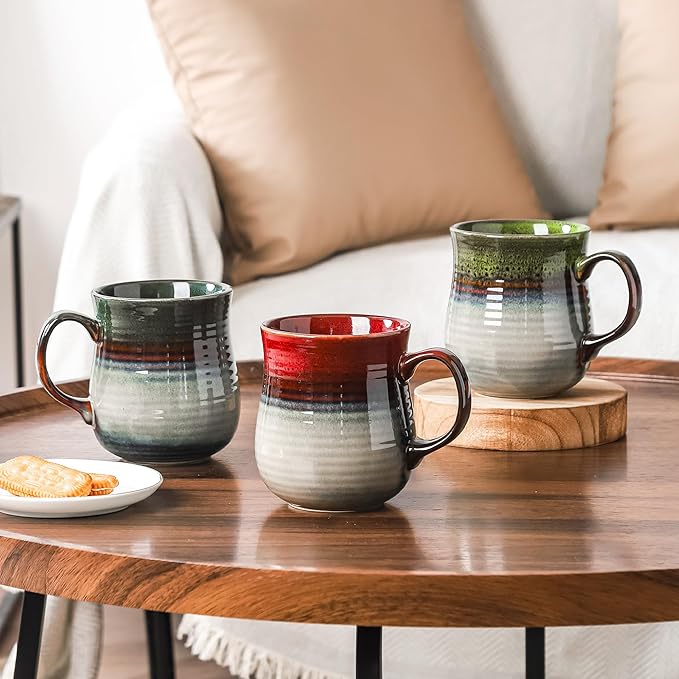 21 oz Large Ceramic Coffee Mugs, Pottery Mug Handmade, Ceramic Tea Cups with Handle for Office and Home, Dishwasher and Microwave Safe (Green)