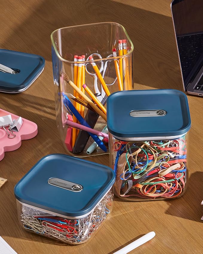 Caraway 4qt Glass Airtight Food Storage Container with Lid – Non-Toxic, BPA-Free Kitchen Storage Container – Stackable, Space-Saving Airtight Container for Dry Goods and More - Perracotta