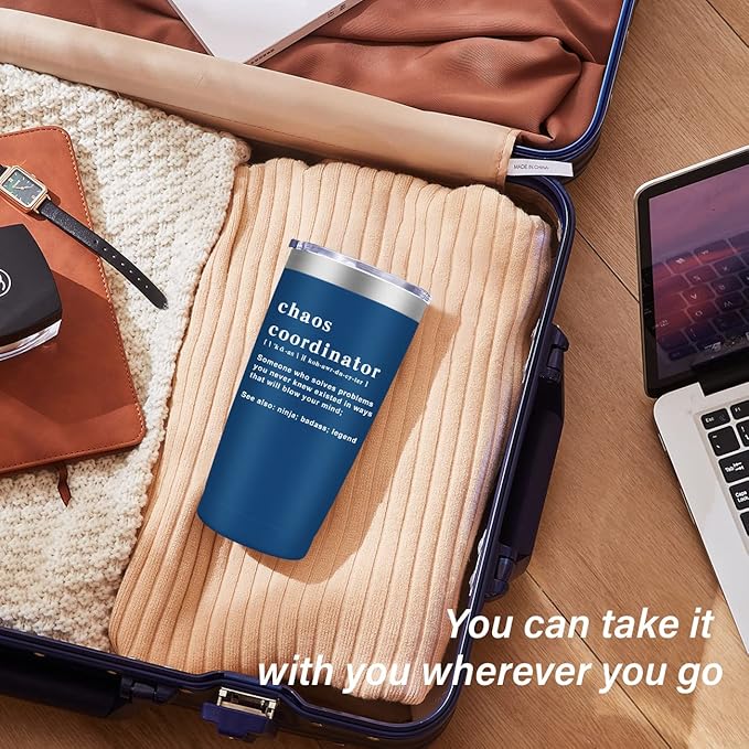 Chaos Coordinator Tumbler Cup, Christmas Gifts for Women,Unique Gift Idea for Boss Lady,Teacher,Office,Mom,Coworker,Birthday Gifts,Thank You for Women,20 oz Blue Mug