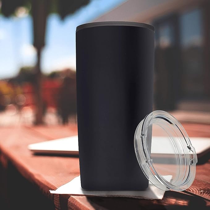 DISCOUNT PROMOS Plastic Tumblers 20 oz. Set of 6, Bulk Pack - With lids, Ice Coffee Tumbler, To Go Cup, Insulated - Black