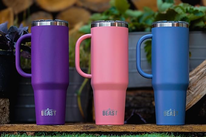 Beast 50 oz Tumbler Stainless Steel Vacuum Insulated Coffee Ice Cup Double Wall Travel Flask (Deep Purple)