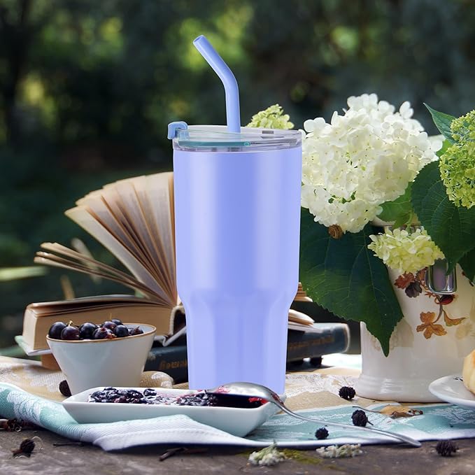 VEGOND 30 oz Insulated Stainless Steel Tumblers with lid and straw Bulk Pack Double Wall Vacuum Coffee Mug with Non-Slip Silicone Base, Sweat Proof Powder Coated Cup for Hot Cold Drinks, Blue 4Pack