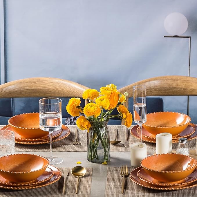 MissYIP 12 Piece Melamine Dinnerware Sets, Service for 4, Lightweight Unbreakable, BPA Free, Food Grade Plates Sets, Dishwasher Safe, Indoor and Outdoor Use