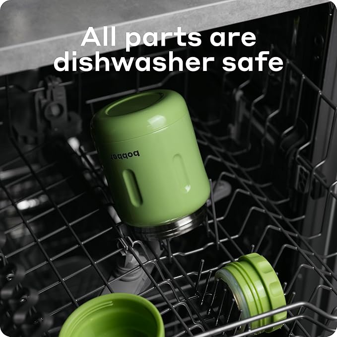 BOBBER 24 oz Insulated Stainless Steel Thermos for Hot Food, Extra-Wide Mouth Soup Container with Spoon and Bowl - Keeps Rice and Pasta Hot for 14 Hours and Salads Cold for 20 Hours (Green)