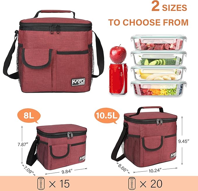 Tirrinia Insulated Lunch Bag for Women Men, Leakproof Lunch Box Containers for Adult, Work, School, Soft Lunchbox for Kids,Boys, Adult Cooler Bag for Picnic Hiking Beach,Red