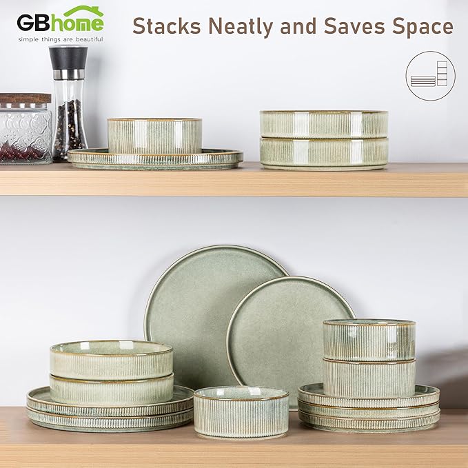 GBHOME Stoneware Dinnerware Sets for 4,Round Reactive Glaze Ceramic Plates and Bowls Set, Highly Scratch Resistant | Dishwasher & Microwave Safe Dishes Set,Service for 4(12Pcs)