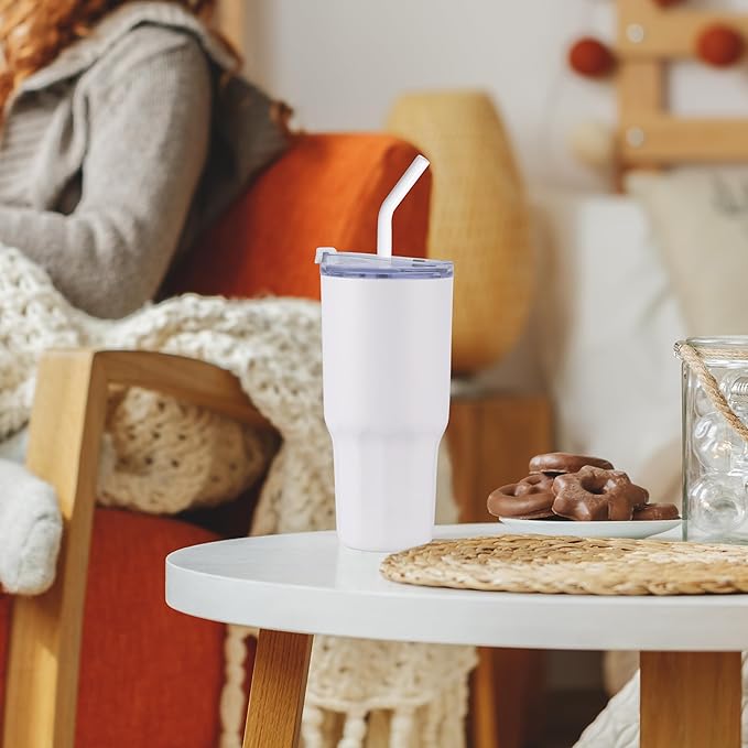 VEGOND 30 oz Insulated Stainless Steel Tumblers with lid and straw Bulk Pack Double Wall Vacuum Coffee Mug with Non-Slip Silicone Base, Sweat Proof Powder Coated Cup for Hot Cold Drinks, White 4Pack